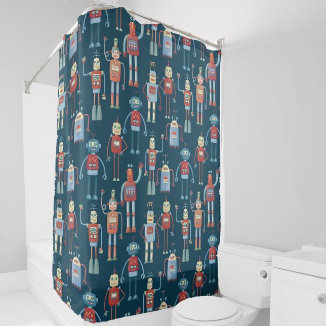 Fun 1950er Stil Retro Roboter Muster dunkel Duschvorhang (Fun retro robots pattern shower curtain)
