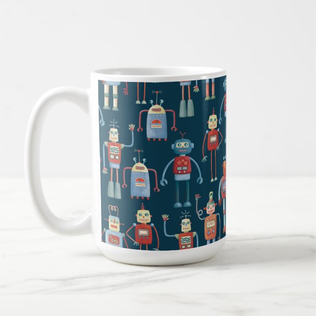Fun 1950er Stil Retro Roboter Muster dunkel Kaffeetasse (Links)