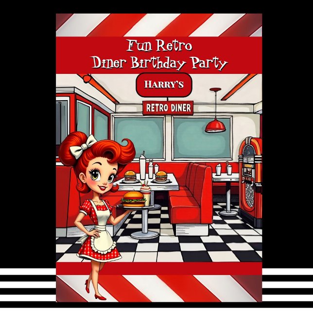 Fun 1950s Retro Diner Birthday Party Red White Einladung (Von Creator hochgeladen)