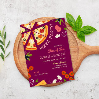 Fun 1. Geburtstag Pizza Party Einladung