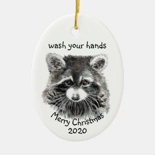 Fun 2020 Covid waschen Sie Ihre Hände Raccoon Keramik Ornament