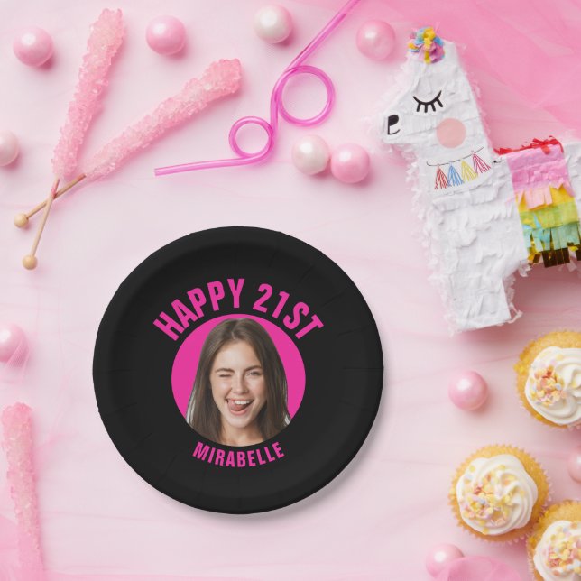 Fun 21. Geburtstag CUSTOM TEXT Foto Pappteller (Party)