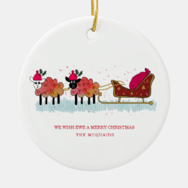 Fun 2 Schafe ziehen Santas-Schlitten Keramik Ornament