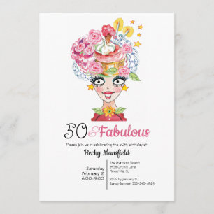 Fun 50 & Fabulous Lady Hat Multi Pink Einladung