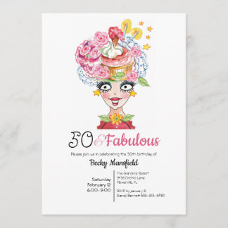 Fun 50 & Fabulous Lady Hat Multi Pink Einladung