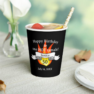 Fun 50. Geburtstag "Hot Tamale" Foto zum Sonnenbra Pappbecher