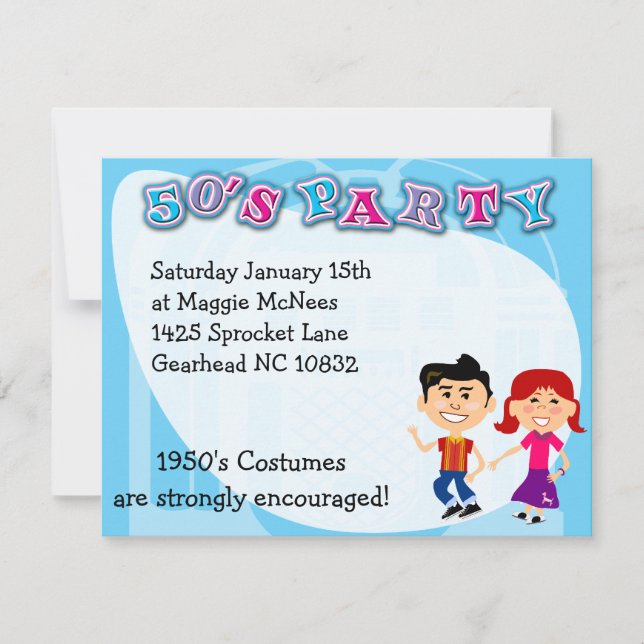 Fun 50er Theme Party Sock Hop Kinder Kunst Einladung (Vorderseite)