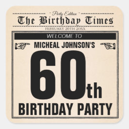 Fun 60. Geburtstag Vintage Zeitung Einzigartige An Quadratischer Aufkleber