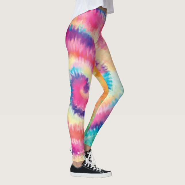 Fun 60er Gefärbte Krawatte Farbenfrohe Hippie Peac Leggings (Rechts)