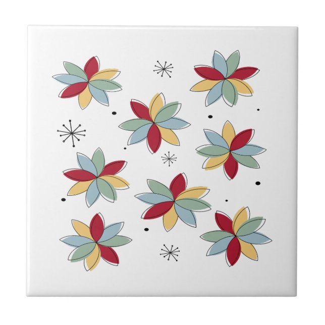 Fun Abstract Scandi Flowers Mid Century Modern Fliese (Vorderseite)