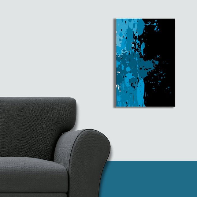 Fun Abstrakt Blue & Black Paint Spritzer Poster (Splatter, Blue And Black Wall Art)