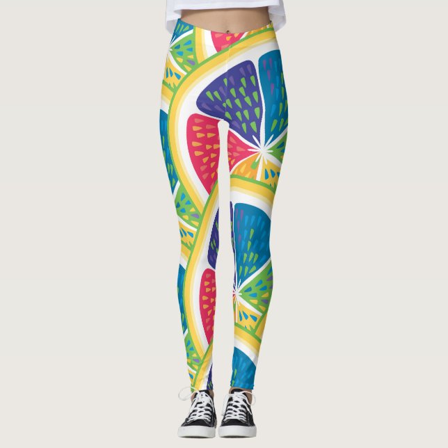 Fun Abstrakte Zitrusfrüchte-Regenbogenmuster Leggings (Vorderseite)