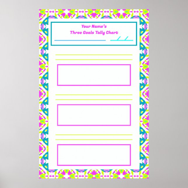 Fun ADHD Girl's Goal Habit Tracker Chart downloade Poster (Vorne)