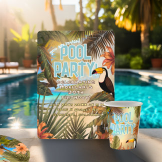Fun Adult Tiki Toucan Tropical Pool Party Vintag Einladung