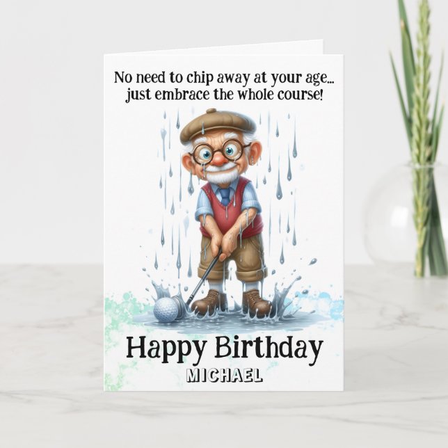 *~* Fun Age Senior AP94 Golf Rain Birthday Card Dankeskarte (Vorderseite)