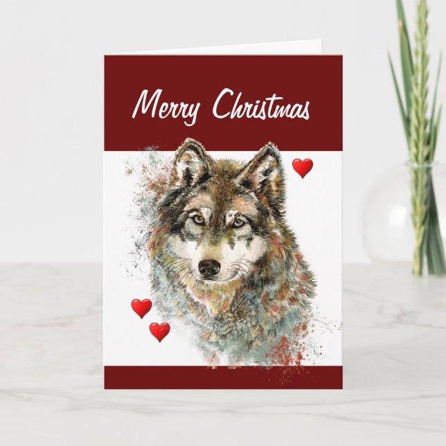 Fun Albern Watercolor Wolf Weihnachten Spaß (Vorderseite)