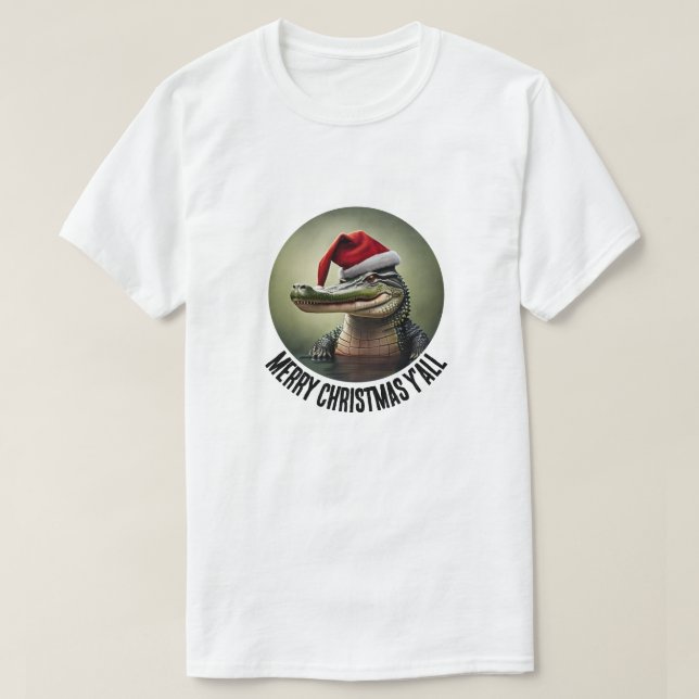 Fun Alligator in der Weihnachtsmannmütze T-Shirt (Design vorne)
