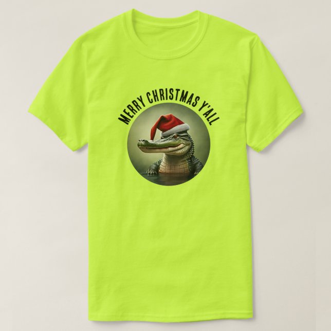 Fun Alligator in der Weihnachtsmannmütze T-Shirt (Design vorne)