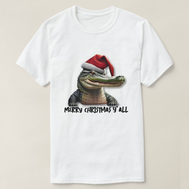 Fun Alligator in der Weihnachtsmannmütze T-Shirt (Design vorne)
