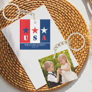 Fun American Flag, Patriotic USA, Familienname Fot Schlüsselanhänger