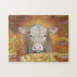 Fun and cute little calf with big eyes puzzle