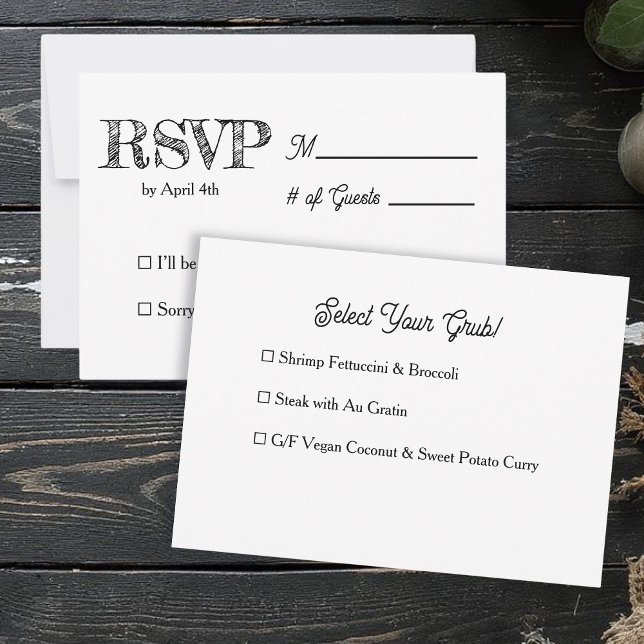 Fun and Simple Black and White Wedding RSVP Einladung (Von Creator hochgeladen)