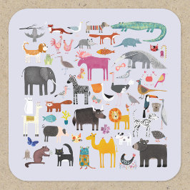 Fun Animal Menagerie Quadratischer Aufkleber