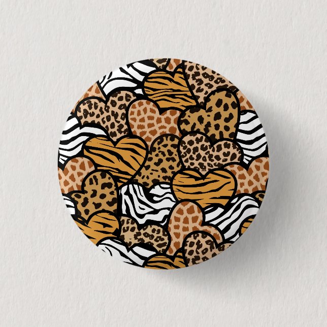 Fun-Animal-Muster Herzen Button (Vorderseite)