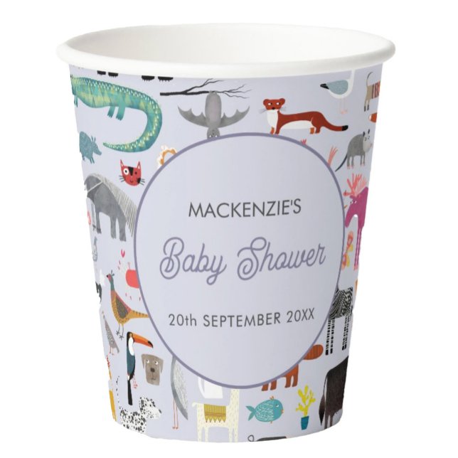 Fun Animal Personalisiert Baby Dusche Pappbecher (Jungle, safari, zoo, wild and pet animals and bird design personalized baby shower paper cups)