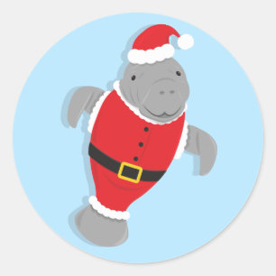 Fun Animal Santa Manatea Weihnachten Runder Aufkleber