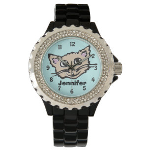 Fun aqua girls cat Kätzchen grafische Namen Handri Armbanduhr