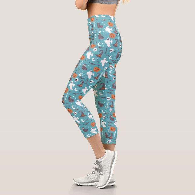 Fun Aquamarin Doodle Halloween Muster Capri Leggings (Links)
