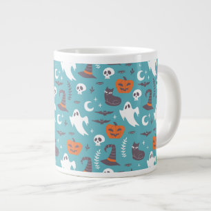 Fun Aquamarin Doodle Halloween Muster Jumbo-Tasse