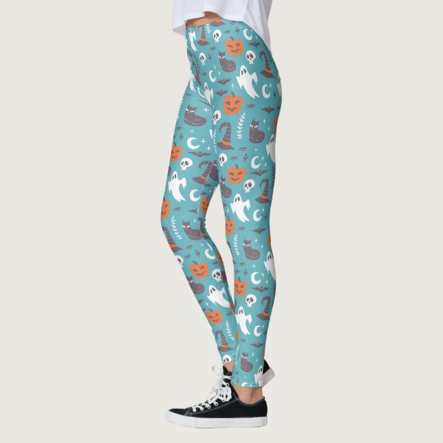 Fun Aquamarin Doodle Halloween Muster Leggings (Links)