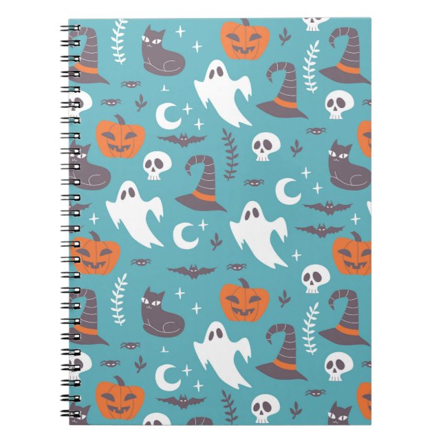 Fun Aquamarin Doodle Halloween Muster Notizblock (Vorderseite)