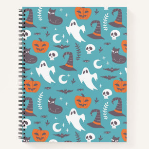 Fun Aquamarin Doodle Halloween Muster Notizbuch