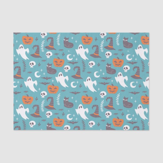 Fun Aquamarin Doodle Halloween Muster Seidenpapier (Vorderseite)