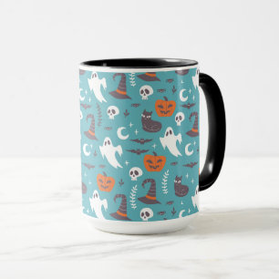 Fun Aquamarin Doodle Halloween Muster Tasse