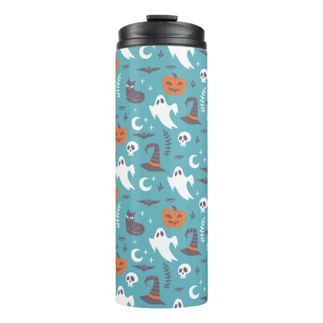 Fun Aquamarin Doodle Halloween Muster Thermosbecher (Vorderseite)