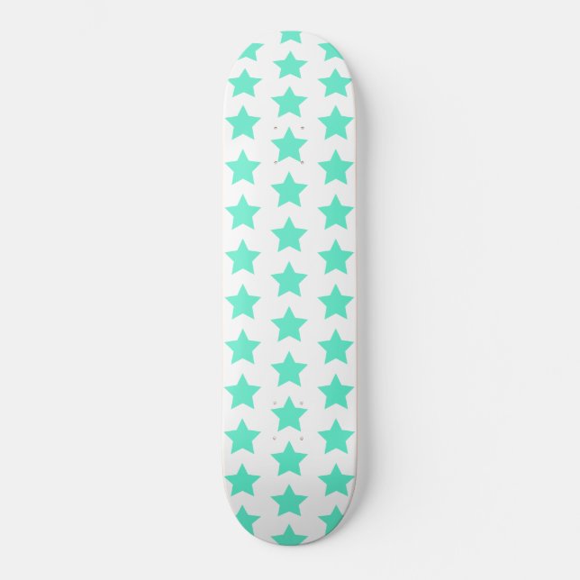 Fun Aquamarin Green Stars Muster Skateboard (Vorderseite)