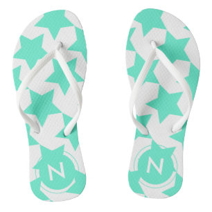 Fun Aquamarin Stars Muster Mit Monogramm Flip Flop