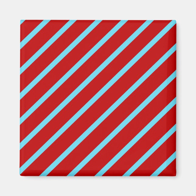 Fun Aquamarin Türkis roter Diagonal Streifen Gesch Magnet (Vorne)