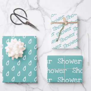 Fun Aquamarin & White SHOWER koordiniert Geschenkpapier Set