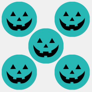 Fun aquamarine Kürbislaterne Kürbisgesicht Hallowe Etiketten