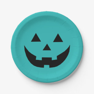 Fun aquamarine Kürbislaterne Kürbisgesicht Hallowe Pappteller