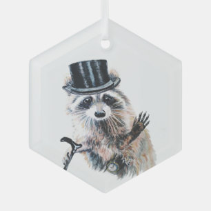 Fun Aquarellfarbe Raccoon Ornament Aus Glas