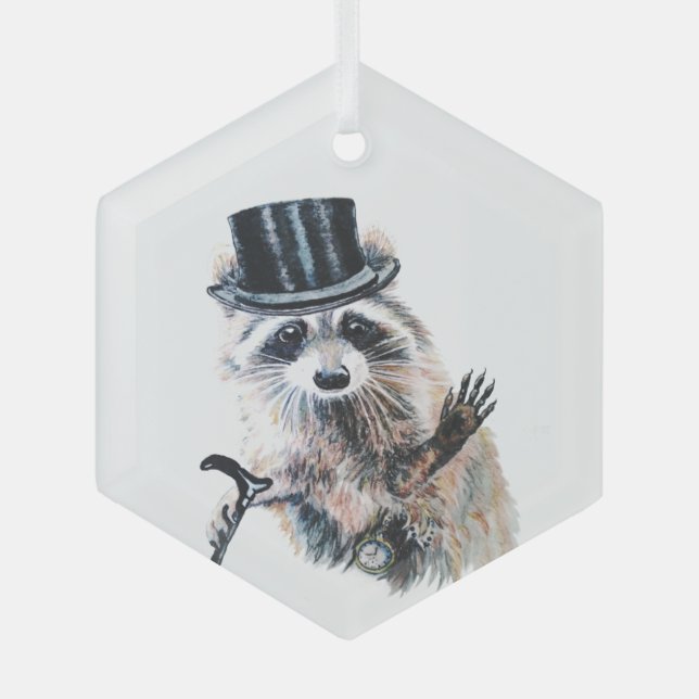 Fun Aquarellfarbe Raccoon Ornament Aus Glas (Vorderseite)