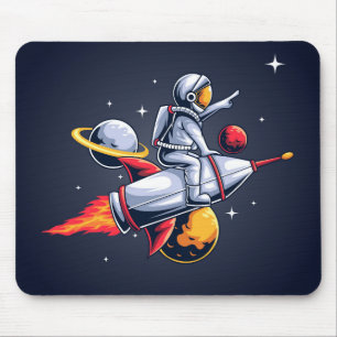 Fun Astronaut fliegt durch die Weltraumdarstellung Mousepad