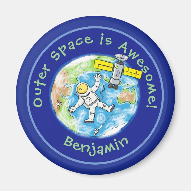 Fun Astronaut mit Satellit über Cartoon Magnet (Vorne)