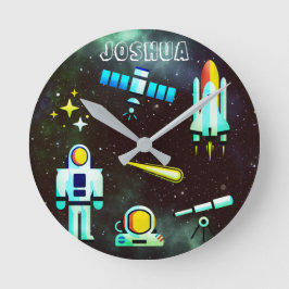 Fun Astronaut Rocket  Runde Wanduhr